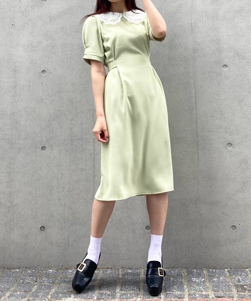 Crea titty&Co. PETIT（クレアティティーアンドコープチ）の「【Crea titty&Co.PETIT】レースカラータックミディワンピース（ワンピース・レディース・グリーン・FREE）」の7枚目の写真