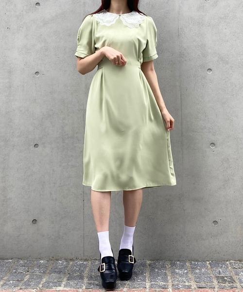 Crea titty&Co. PETIT（クレアティティーアンドコープチ）の「【Crea titty&Co.PETIT】レースカラータックミディワンピース（ワンピース・レディース・グリーン・FREE）」の8枚目の写真