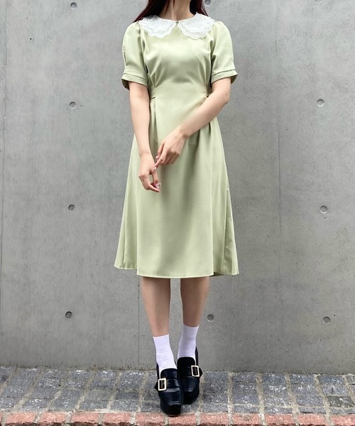 Crea titty&Co. PETIT（クレアティティーアンドコープチ）の「【Crea titty&Co.PETIT】レースカラータックミディワンピース（ワンピース・レディース・グリーン・FREE）」の9枚目の写真
