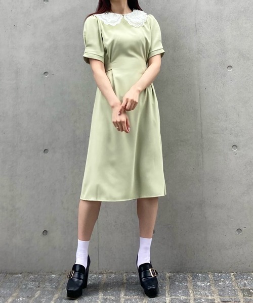Crea titty&Co. PETIT（クレアティティーアンドコープチ）の「【Crea titty&Co.PETIT】レースカラータックミディワンピース（ワンピース・レディース・グリーン・FREE）」の10枚目の写真
