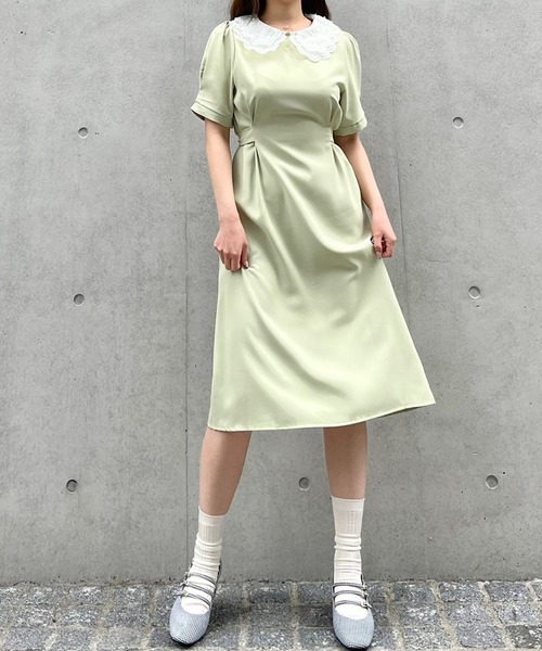Crea titty&Co. PETIT（クレアティティーアンドコープチ）の「【Crea titty&Co.PETIT】レースカラータックミディワンピース（ワンピース・レディース・グリーン・FREE）」の12枚目の写真