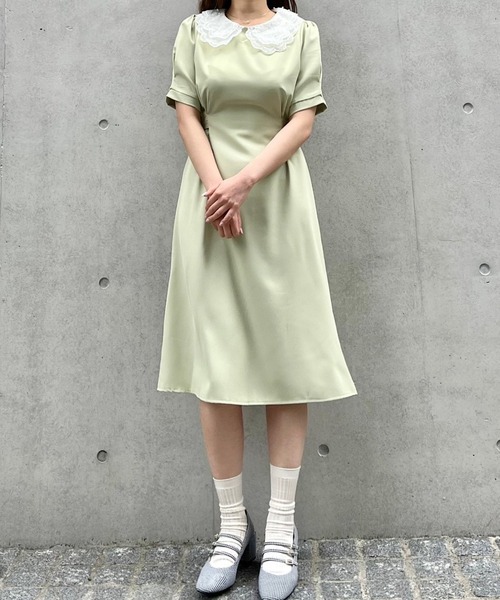 Crea titty&Co. PETIT（クレアティティーアンドコープチ）の「【Crea titty&Co.PETIT】レースカラータックミディワンピース（ワンピース・レディース・グリーン・FREE）」の14枚目の写真
