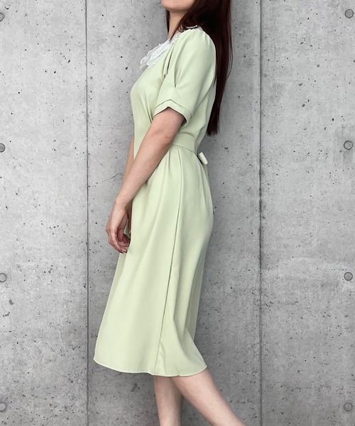 Crea titty&Co. PETIT（クレアティティーアンドコープチ）の「【Crea titty&Co.PETIT】レースカラータックミディワンピース（ワンピース・レディース・グリーン・FREE）」の6枚目の写真