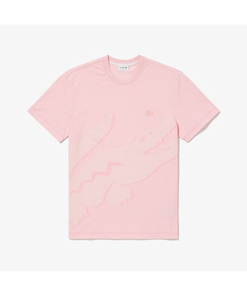 LACOSTE(ラコステ)の「オーバーサイズプリント鹿の子地Tシャツ(Tシャツ/カットソー・メンズ・ブルー/ライトピンク/ホワイト・5/2/4/3)」の1枚目の写真