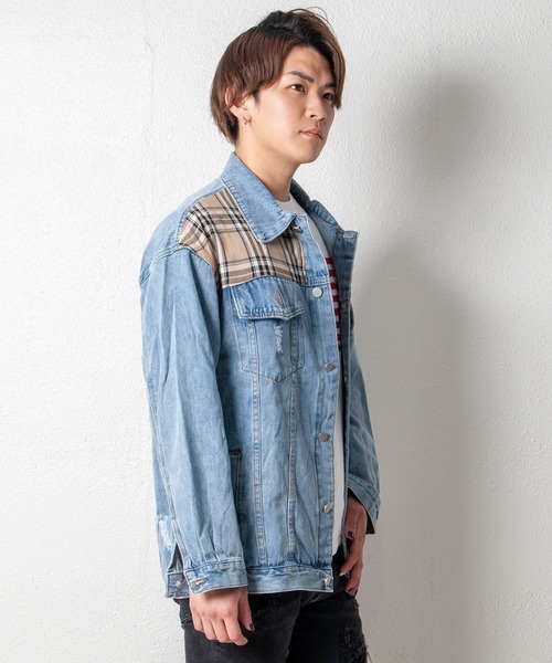 GGD SELECT（ジージーディー　セレクト）の「チェック柄切り替えデニムジャケット（デニムジャケット・レディース・ライトブルー・FREE）」の16枚目の写真
