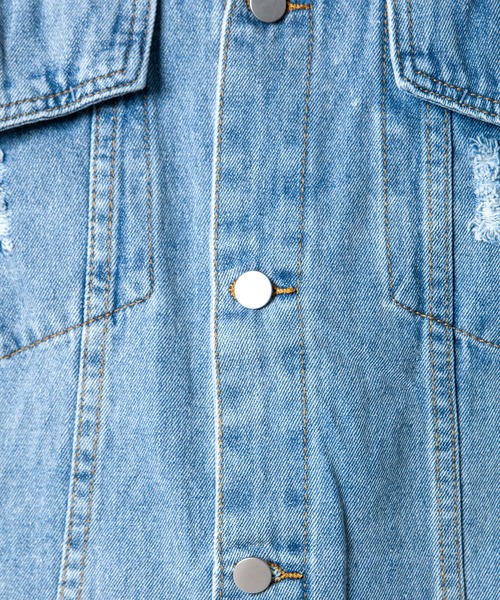 GGD SELECT（ジージーディー　セレクト）の「チェック柄切り替えデニムジャケット（デニムジャケット・レディース・ライトブルー・FREE）」の3枚目の写真