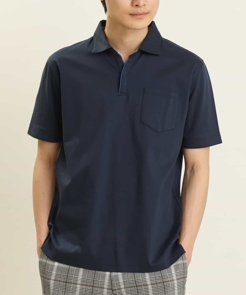 a.v.v（アーヴェヴェ）の「【S-XXL】シルケットスムーススキッパーポロシャツ（ポロシャツ・メンズ・ブラック/ネイビー/ホワイト・44/46/50/52/48）」の3枚目の写真