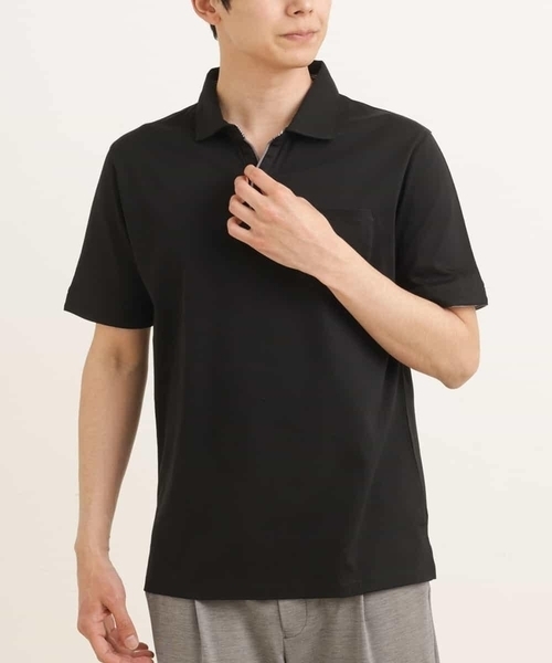 a.v.v（アーヴェヴェ）の「【S-XXL】シルケットスムーススキッパーポロシャツ（ポロシャツ・メンズ・ブラック/ネイビー/ホワイト・44/46/50/52/48）」の2枚目の写真