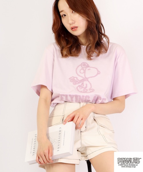 PEANUTS(ピーナッツ)の「PEANUTS スヌーピー 刺繍 半袖Tシャツ(Tシャツ/カットソー・メンズ・ホワイト/パープル/カーキ/ネイビー・LL/L/M)」の4枚目の写真