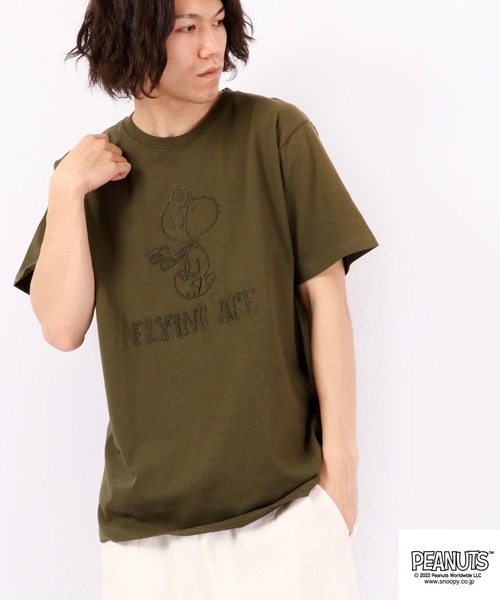 PEANUTS(ピーナッツ)の「PEANUTS スヌーピー 刺繍 半袖Tシャツ(Tシャツ/カットソー・メンズ・ホワイト/パープル/カーキ/ネイビー・LL/L/M)」の2枚目の写真