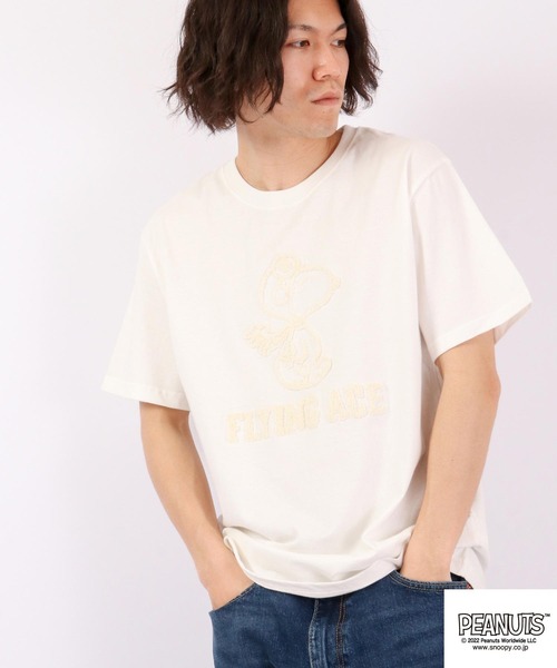 PEANUTS(ピーナッツ)の「PEANUTS スヌーピー 刺繍 半袖Tシャツ(Tシャツ/カットソー・メンズ・ホワイト/パープル/カーキ/ネイビー・LL/L/M)」の5枚目の写真