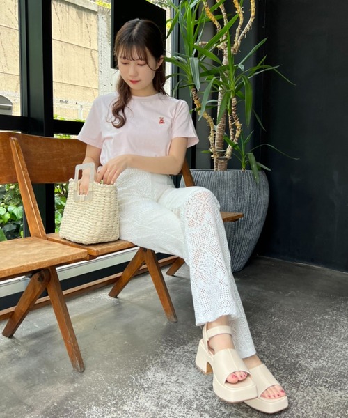 one after another NICE CLAUP（ワンアフターアナザーナイスクラップ）の「くま刺繍Tシャツ（Tシャツ/カットソー・レディース・ホワイト/ネイビー/サックスブルー/ピンク・FREE）」の12枚目の写真