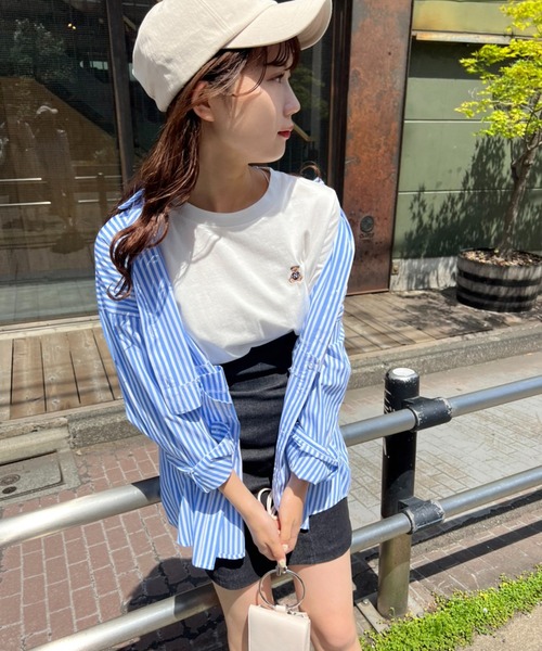 one after another NICE CLAUP（ワンアフターアナザーナイスクラップ）の「くま刺繍Tシャツ（Tシャツ/カットソー・レディース・ホワイト/ネイビー/サックスブルー/ピンク・FREE）」の20枚目の写真