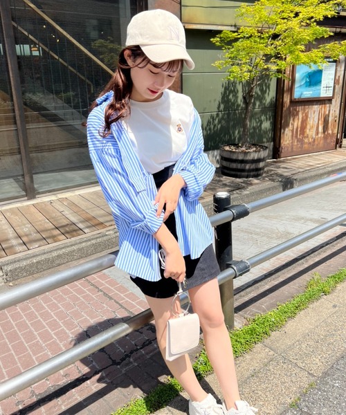 one after another NICE CLAUP（ワンアフターアナザーナイスクラップ）の「くま刺繍Tシャツ（Tシャツ/カットソー・レディース・ホワイト/ネイビー/サックスブルー/ピンク・FREE）」の14枚目の写真