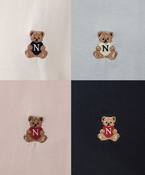 one after another NICE CLAUP（ワンアフターアナザーナイスクラップ）の「くま刺繍Tシャツ（Tシャツ/カットソー・レディース・ホワイト/ネイビー/サックスブルー/ピンク・FREE）」の10枚目の写真