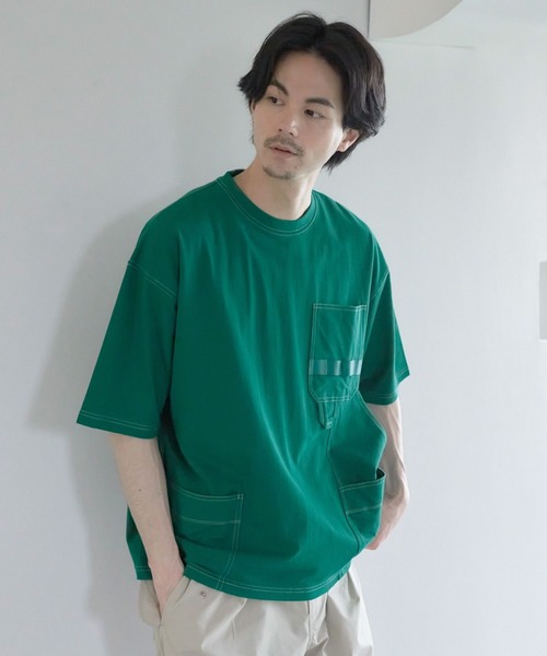 niko and...(ニコアンド)の「ペインターポケットTシャツ(Tシャツ/カットソー・メンズ・グリーン/ブラック/ブルー/オフホワイト・MEDIUM/LARGE)」の1枚目の写真