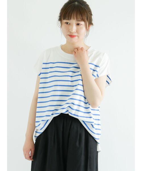 Samansa Mos2(サマンサ モスモス)の「フレンチスリーブパネルボーダーTシャツ(ニット/セーター・レディース・ブルー/パープル/ベージュ/ブラック・フリ-)」の17枚目の写真