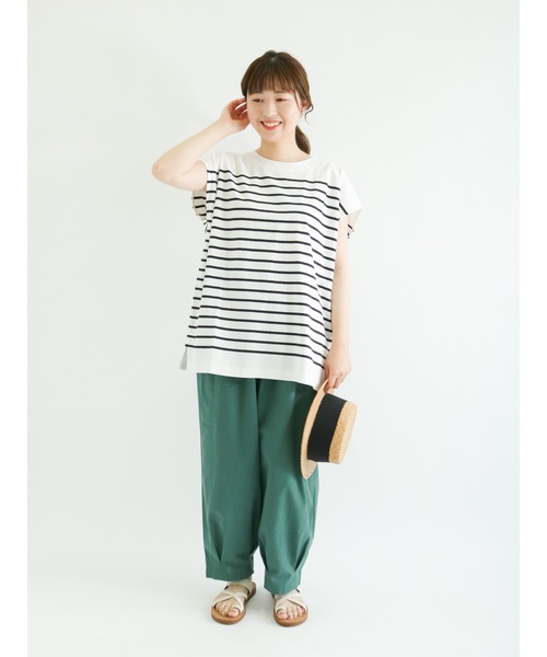 Samansa Mos2(サマンサ モスモス)の「フレンチスリーブパネルボーダーTシャツ(ニット/セーター・レディース・ブルー/パープル/ベージュ/ブラック・フリ-)」の9枚目の写真