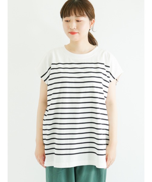 Samansa Mos2(サマンサ モスモス)の「フレンチスリーブパネルボーダーTシャツ(ニット/セーター・レディース・ブルー/パープル/ベージュ/ブラック・フリ-)」の20枚目の写真