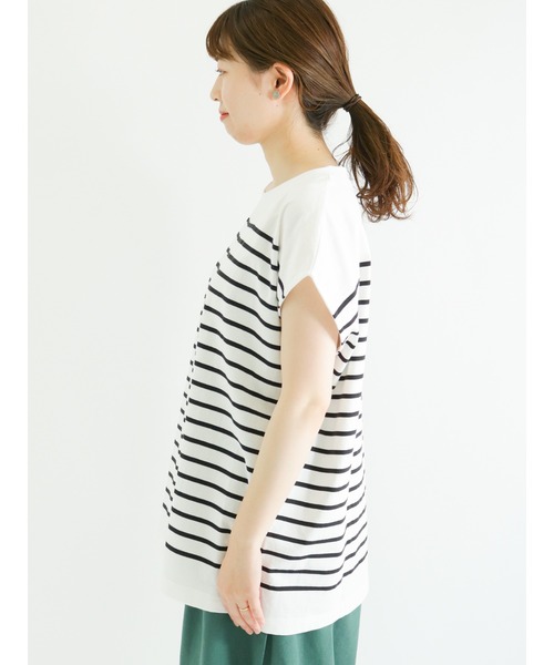 Samansa Mos2(サマンサ モスモス)の「フレンチスリーブパネルボーダーTシャツ(ニット/セーター・レディース・ブルー/パープル/ベージュ/ブラック・フリ-)」の18枚目の写真