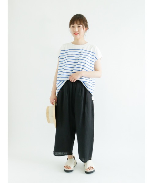 Samansa Mos2(サマンサ モスモス)の「フレンチスリーブパネルボーダーTシャツ(ニット/セーター・レディース・ブルー/パープル/ベージュ/ブラック・フリ-)」の21枚目の写真