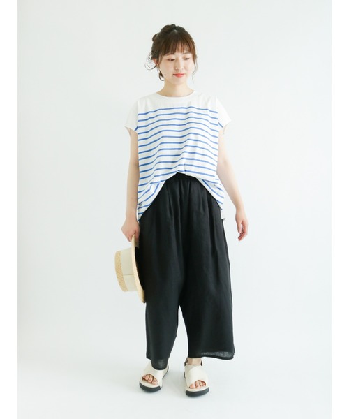 Samansa Mos2(サマンサ モスモス)の「フレンチスリーブパネルボーダーTシャツ(ニット/セーター・レディース・ブルー/パープル/ベージュ/ブラック・フリ-)」の19枚目の写真