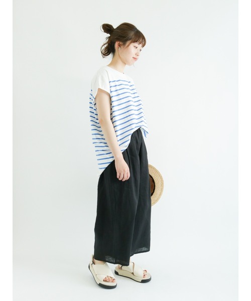 Samansa Mos2(サマンサ モスモス)の「フレンチスリーブパネルボーダーTシャツ(ニット/セーター・レディース・ブルー/パープル/ベージュ/ブラック・フリ-)」の15枚目の写真