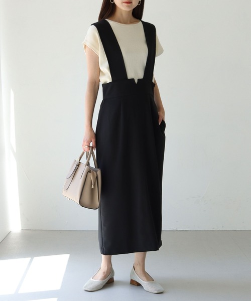 HER CLOSET（ハークローゼット）の「【shemoshelly】ハイウエストコクーンシルエットジャンパースカート（ジャンパースカート・レディース・ブラック/ベージュ・M）」の2枚目の写真