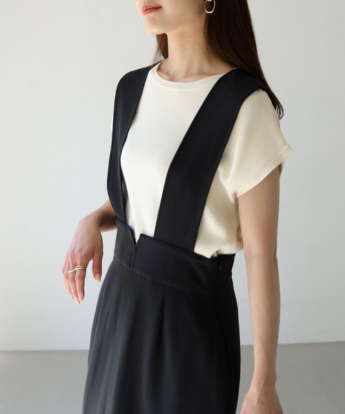 HER CLOSET（ハークローゼット）の「【shemoshelly】ハイウエストコクーンシルエットジャンパースカート（ジャンパースカート・レディース・ブラック/ベージュ・M）」の8枚目の写真