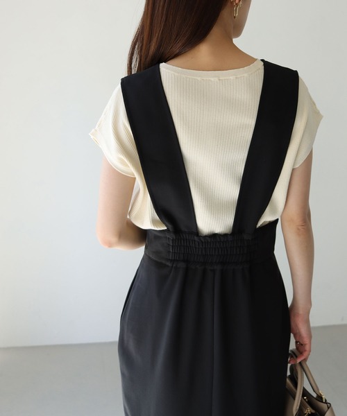 HER CLOSET（ハークローゼット）の「【shemoshelly】ハイウエストコクーンシルエットジャンパースカート（ジャンパースカート・レディース・ブラック/ベージュ・M）」の12枚目の写真