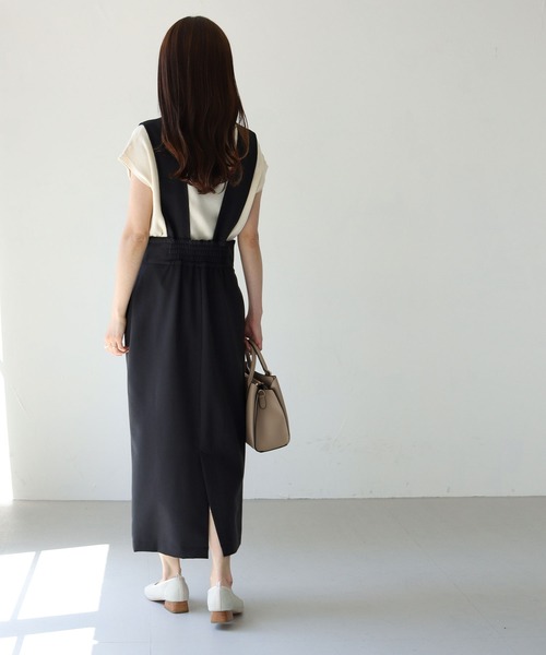 HER CLOSET（ハークローゼット）の「【shemoshelly】ハイウエストコクーンシルエットジャンパースカート（ジャンパースカート・レディース・ブラック/ベージュ・M）」の7枚目の写真