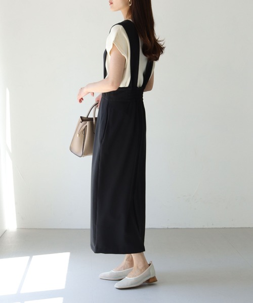 HER CLOSET（ハークローゼット）の「【shemoshelly】ハイウエストコクーンシルエットジャンパースカート（ジャンパースカート・レディース・ブラック/ベージュ・M）」の6枚目の写真