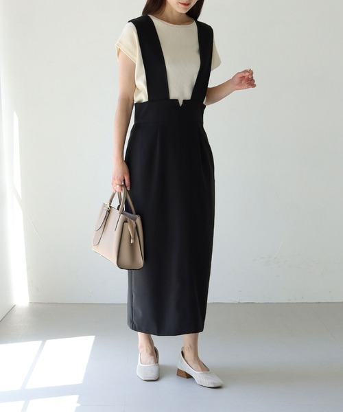 HER CLOSET（ハークローゼット）の「【shemoshelly】ハイウエストコクーンシルエットジャンパースカート（ジャンパースカート・レディース・ブラック/ベージュ・M）」の10枚目の写真