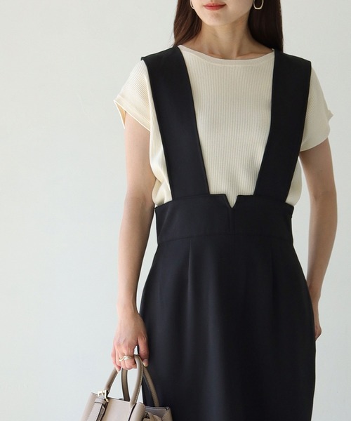 HER CLOSET（ハークローゼット）の「【shemoshelly】ハイウエストコクーンシルエットジャンパースカート（ジャンパースカート・レディース・ブラック/ベージュ・M）」の5枚目の写真