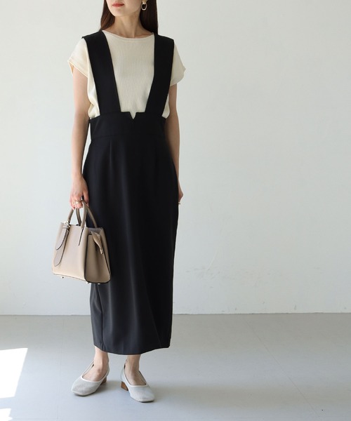 HER CLOSET（ハークローゼット）の「【shemoshelly】ハイウエストコクーンシルエットジャンパースカート（ジャンパースカート・レディース・ブラック/ベージュ・M）」の14枚目の写真