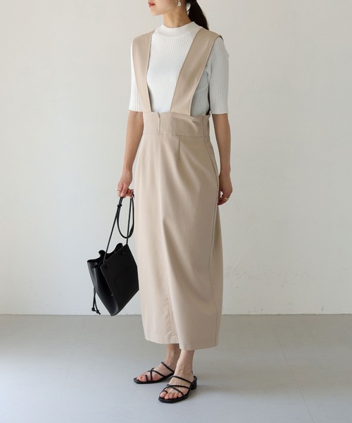 HER CLOSET（ハークローゼット）の「【shemoshelly】ハイウエストコクーンシルエットジャンパースカート（ジャンパースカート・レディース・ブラック/ベージュ・M）」の19枚目の写真