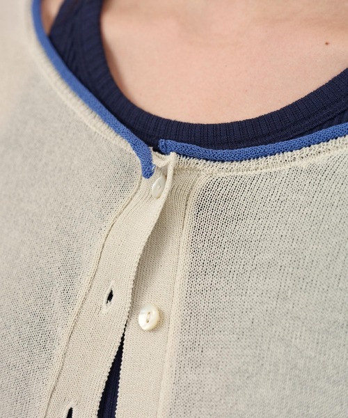 TINA:JOJUN(ティーナジョジュン)の「バイカラー シアーカーディガン TINA:JOJUN(カーディガン/ボレロ・レディース・グレイッシュベージュ/ブラウン/ブラック/ライトグレー/ピンク/ネイビー・M)」の11枚目の写真