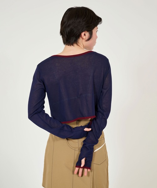 TINA:JOJUN(ティーナジョジュン)の「バイカラー シアーカーディガン TINA:JOJUN(カーディガン/ボレロ・レディース・グレイッシュベージュ/ブラウン/ブラック/ライトグレー/ピンク/ネイビー・M)」の21枚目の写真