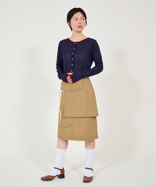 TINA:JOJUN(ティーナジョジュン)の「バイカラー シアーカーディガン TINA:JOJUN(カーディガン/ボレロ・レディース・グレイッシュベージュ/ブラウン/ブラック/ライトグレー/ピンク/ネイビー・M)」の22枚目の写真