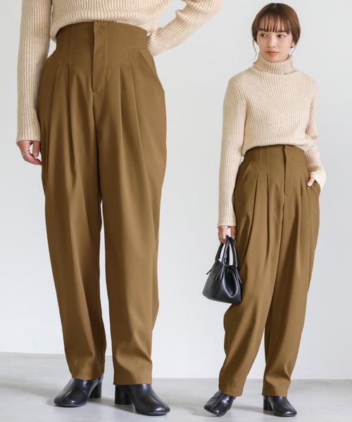select MOCA(セレクトモカ)の「ハイウエストダブルタックパンツ(スラックス・レディース・テラコッタ/ブラック/ダークベージュ・FREE)」の3枚目の写真