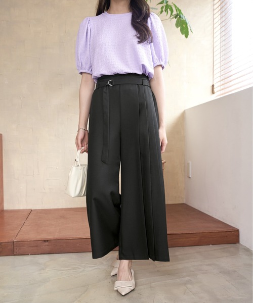 CHAN ME（チャンミ）の「ベルト付サイドプリーツワイドパンツ（その他パンツ・レディース・ブラック/モカ・MEDIUM/LARGE）」の11枚目の写真