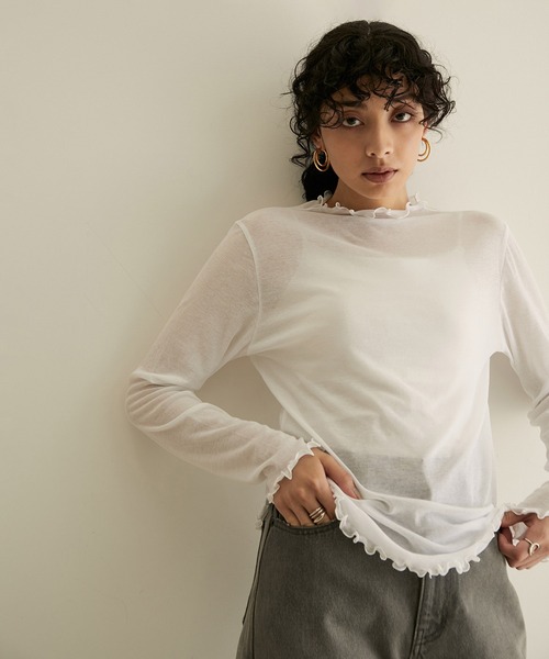 SALON adam et rope'（サロン アダム エ ロペ）の「シアーボトルネックメロウプルオーバー（Tシャツ/カットソー・レディース・ホワイト/チャコールグレー/ブラック・FREE）」の2枚目の写真