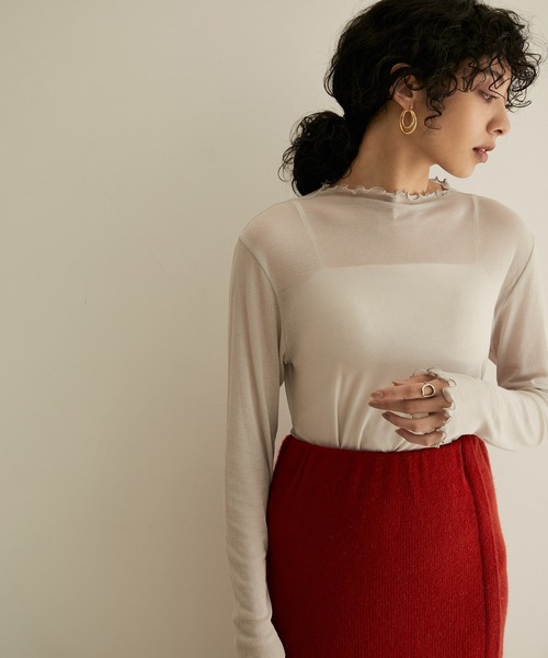 SALON adam et rope'（サロン アダム エ ロペ）の「シアーボトルネックメロウプルオーバー（Tシャツ/カットソー・レディース・ホワイト/チャコールグレー/ブラック・FREE）」の4枚目の写真