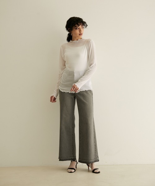 SALON adam et rope'（サロン アダム エ ロペ）の「シアーボトルネックメロウプルオーバー（Tシャツ/カットソー・レディース・ホワイト/チャコールグレー/ブラック・FREE）」の7枚目の写真