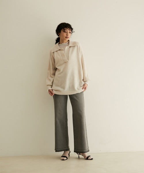 SALON adam et rope'（サロン アダム エ ロペ）の「シアーボトルネックメロウプルオーバー（Tシャツ/カットソー・レディース・ホワイト/チャコールグレー/ブラック・FREE）」の14枚目の写真