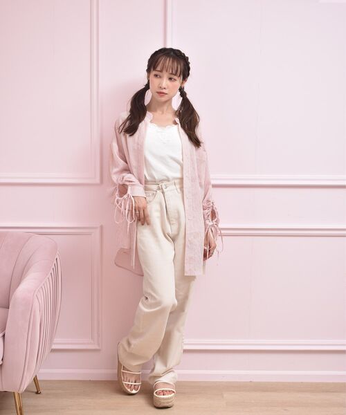 ems excite（エムズエキサイト）の「袖ドロストストライプSH（シャツ/ブラウス・レディース・グリーン系その他/イエロー系その他/ピンク系その他・FREE）」の6枚目の写真