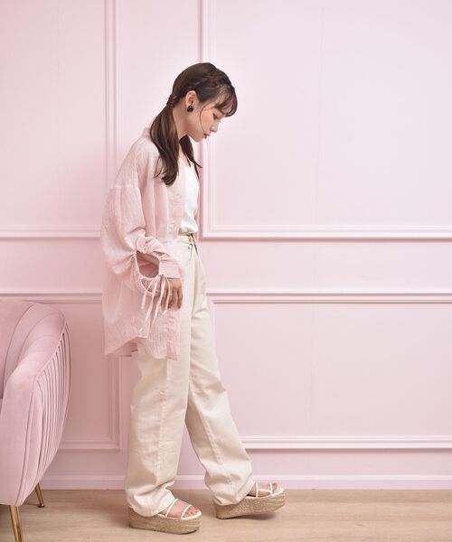 ems excite（エムズエキサイト）の「袖ドロストストライプSH（シャツ/ブラウス・レディース・グリーン系その他/イエロー系その他/ピンク系その他・FREE）」の7枚目の写真