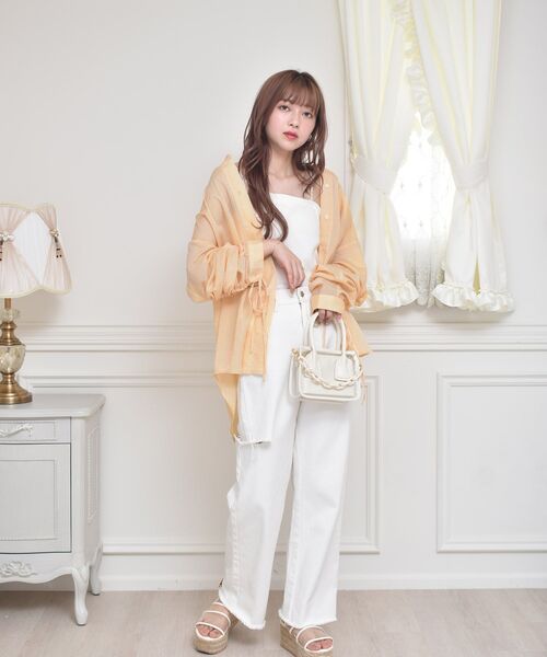 ems excite（エムズエキサイト）の「袖ドロストストライプSH（シャツ/ブラウス・レディース・グリーン系その他/イエロー系その他/ピンク系その他・FREE）」の13枚目の写真