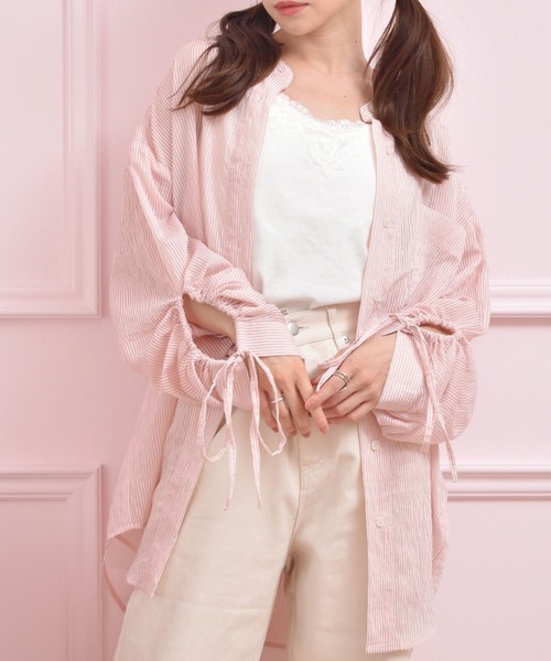 ems excite（エムズエキサイト）の「袖ドロストストライプSH（シャツ/ブラウス・レディース・グリーン系その他/イエロー系その他/ピンク系その他・FREE）」の3枚目の写真