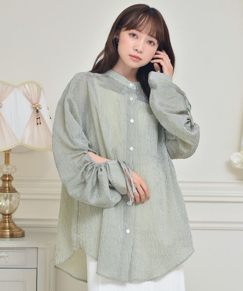 ems excite（エムズエキサイト）の「袖ドロストストライプSH（シャツ